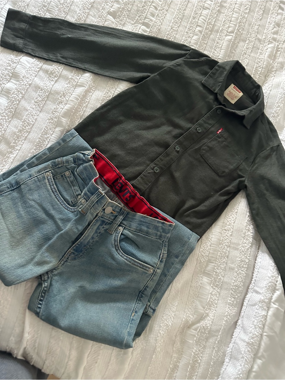 Levi's Green Button-Up Shirt with Light Wash Jeans all for 15.00